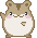 Pixel art hamster with brown fur, pink cheeks, and black eyes; left side shows closed mouth, right side shows open mouth.
