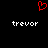 Red pixelated heart symbol above two white 'trevor' text instances on black background.