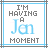 Two side-by-side pixelated text images with blue and gray borders, each displaying "I'M HAVING A Jan MOMENT" in mixed fonts.