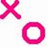 A static image with a pink and white color scheme featuring an X, O, and text elements arranged in a -like layout