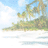 Pixelated beach scene with palm trees and waves on left; bright blue background with white pixelated text 'yeah', 'i', 'wish' on right.