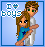 Pixel art buddy icon showing a boy and girl hugging with "I ❤️ BOYS" text above them, blue border on light blue background.