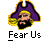 Pixelated pirate icon with purple tricorn hat and yellow band, black beard, blue eyes, visible text "Fear Us" below, red website text on right side of contact sheet.