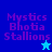 Four display 'Mystics Bhotia Stallions' text with a star icon; top-left and bottom-left show a light blue star, top-right and bottom-right show a dark blue star
