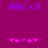 Purple text 'Ally <3' on magenta background with pink heart icons below, two identical frames showing heart animation.