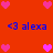 Red background with pink heart icons and blue text reading '<3 alexa' arranged in a pattern