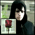 A 50x50 pixel animated buddy icon featuring a contact sheet of two frames: left frame shows a red rose in a white square, right frame shows a person with dark hair and black clothing against a blurred background, with bold red text "Bo Predio-table" on the right side.