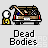 Pixel art of a yellow-shirted character standing next to a brown car with an open trunk full of bodies, text above reads "WHATAMI GONNADO" and below says "Dead Bodies".