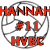 A static image shows a volleyball with red text overlays reading 'HANNAH #11 HVBC' and 'bump... set... spike...' on the top half, and 'volley ball rocks!' on the bottom half.
