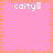 Pixelated pink background with orange border and four instances of 'caity' text in white pixel font, each followed by a small rectangular shape.