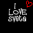 Black background with white pixelated text 'I LOVE SVETA' and a red heart symbol above the word 'LOVE', where the heart is animated to pulse.