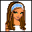 Pixelated image of a female character with long brown hair wearing a blue and white striped headband, next to pink background text reading "Chrissy Lovez You".