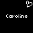 Pixelated white heart symbol above two identical 'Caroline' text labels on black background.