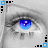 Four grayscale eye close-ups with colored pixelated pupils in blue, green, purple, and pink arranged in a
