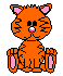 Pixelated orange cat with pink inner ears and nose, sitting upright on gray background in two distinct poses.
