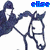 Pixelated image of a rider on horseback with blue text above, transitioning from 'cliss' to a square symbol.