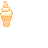 Pixel art contact sheet of 9 animated frames showing ice cream cone icons with text variations in orange and white color scheme.