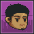 Pixelated head of a person with short dark hair, closed eyes, and neutral expression against purple background.