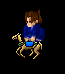 Pixelated character riding a horse, each frame showing different character designs with varied clothing and accessories.