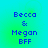 Four identical pixelated text display 'Becca & Megan BFF' on a gradient background transitioning from cyan to green