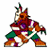 Pixelated 50x50 buddy icon split into two sections: left shows a cartoonish anthropomorphic fox character in sports gear, right displays green text on dark background reading "Original Icons .com".