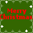 Green background with white snowflake-like shapes and red text reading "Merry Christmas" in a pixelated style.