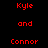 Red pixelated text on black background with white rectangular overlays showing 'Kyle', 'and', 'Connor' in various arrangements.