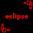 Red pixelated text and geometric shapes on black background, with multiple instances of 'eclipse' and square-dot patterns.
