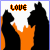 A 4-frame animated contact sheet showing silhouetted figures with orange accents and the word "LOVE" in pixelated text above each frame.
