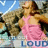 A pixelated image shows a woman in a pink dress standing outdoors with trees and blue sky, the word 'LOUD' visible at bottom.