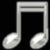 Four silver musical eighth notes with metallic sheen on black background, two larger and two smaller in mixed-size arrangement.