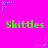 Bright pink background with green pixelated text "Skittles" repeated in two , surrounded by blue and purple star-shaped pixel clusters