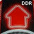 Red arrow-shaped icon with white outline and glowing effect, positioned above a light gray curved shape on dark background.