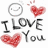 A static image with a white background on the left and red on the right, featuring pixelated text and heart symbols.