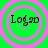 Four identical circular icons with pink concentric rings on a bright green background, each containing the text 'Logan' in black serif font.