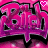 Pixelated pink and purple text with heart symbols on a bright pink background, featuring animated color shifts.
