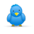 Pixelated blue bird with yellow beak and feet, standing against gray background.