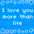 Blue background with white pixelated text repeating "I love you more than life" and light blue heart-shaped icons arranged in horizontal