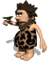 Animated cartoon caveman in leopard-print loincloth holding small bird, with three distinct facial expressions
