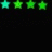 Four horizontal of five stars each on a black background, with colors transitioning from cyan to green to yellow to orange