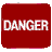 A 48x48 pixel animated contact sheet showing two frames of a red warning sign icon with white text, where the left frame displays "DANGER" and the right frame is blank.
