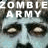 Static pixelated image showing a zombie face with hollow eyes and pale skin, overlaid by large white text reading ZOMBIE ARMY.