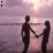 Silhouetted couple holding hands against a pinkish-purple sunset over water, with text overlays reading 'i', '<33', 'you', 'steven', and '6.28.04' in pixelated font.