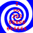 Four identical blue and white spiral patterns with red pixelated numbers arranged in a , each number sequence reading 2, 00, 733, 55555, 666666
