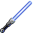 Pixelated blue lightsaber with silver and black hilt against gray background