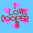 Blue background with pink hearts and red text reading "I LOVE COOPER" in pixelated font, with a small red -like shape beneath the text