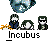 A 4x3 contact sheet of pixel art frames showing an animated Incubus icon with mushroom, character, and face elements on a gray background.