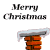 Santa Claus in red suit with white trim and hat, carrying a large brown sack, emerging from a brick chimney with snow-covered edges.