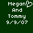 Green background with white pixelated text reading "Megan And Tommy 9/9/07" on left and right sides, the left side includes a heart symbol replacing the 'o' in Megan.