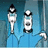 Pixelated cartoon figures in blue outfits with white accents stand against a blue background, displaying text overlays that change between frames.
